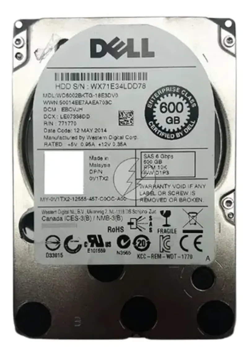 Hd Dell Wd6002bktg-18e3dv0 0v1tx2: 600gb, Sas, 2,5 , 10k
