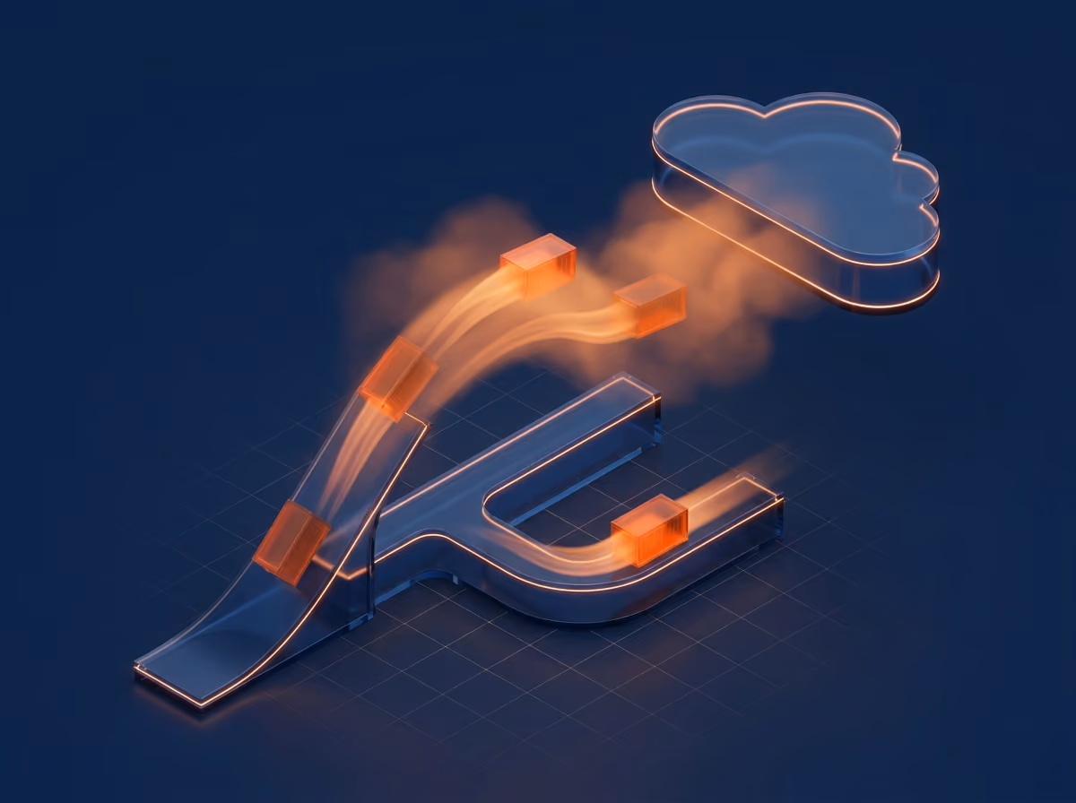 Ilustração 3D da plataforma UpUai: deploy de aplicações em nuvem